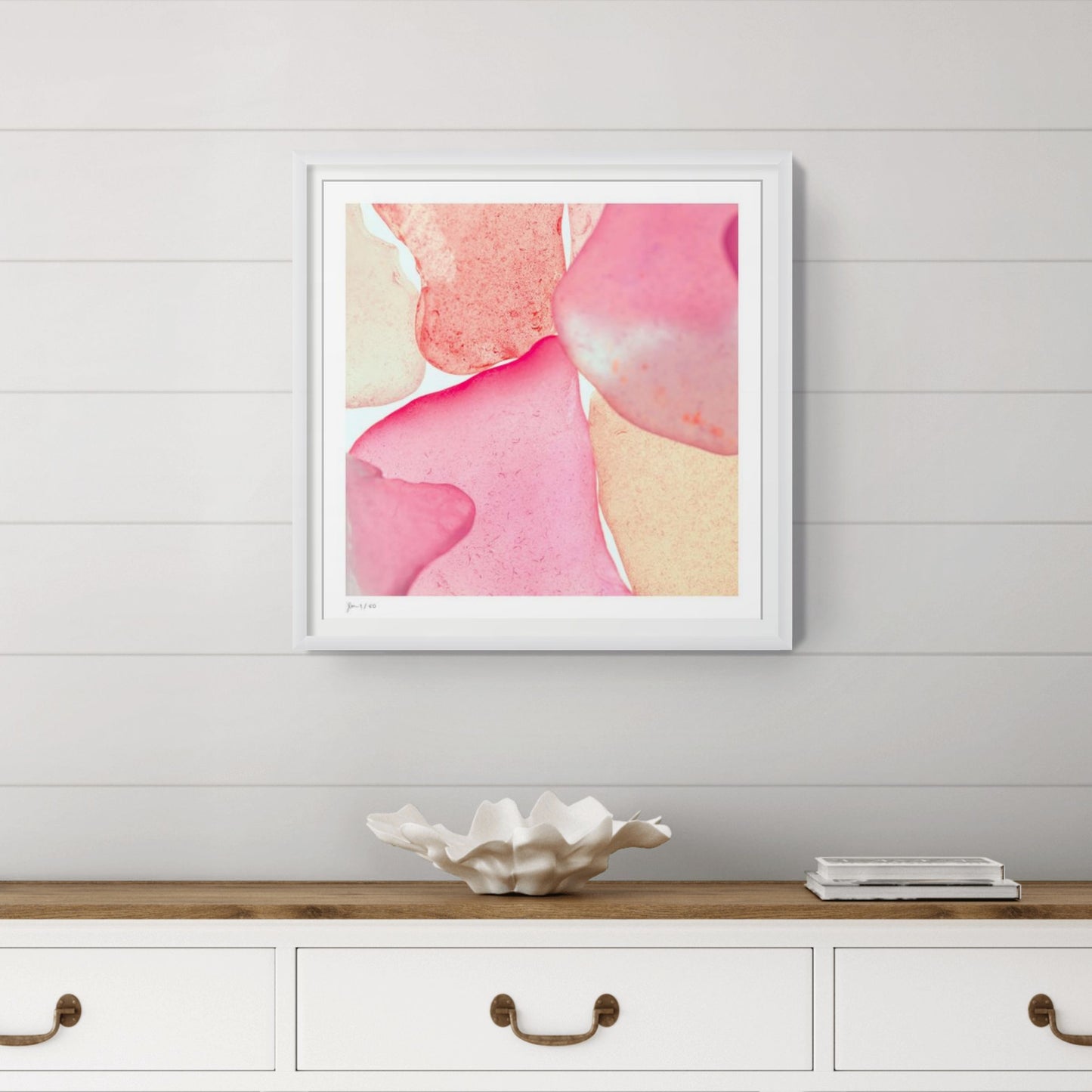 Pop Glasses Blush limited edition print displayed in a refined beach house interior