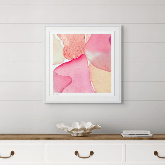 Pop Glasses Blush limited edition print displayed in a refined beach house interior