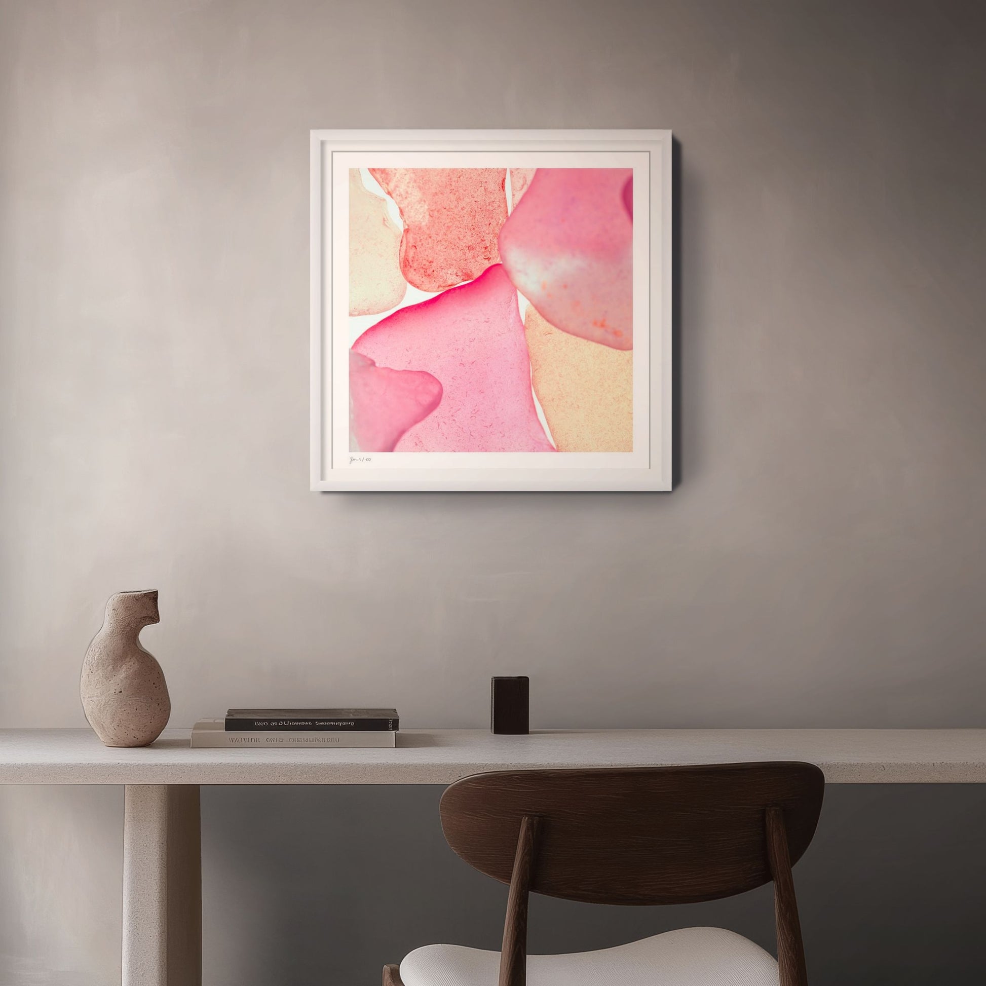 Pop Glasses Blush by Jeanne Le Menn in white frame styled in a bright contemporary interior