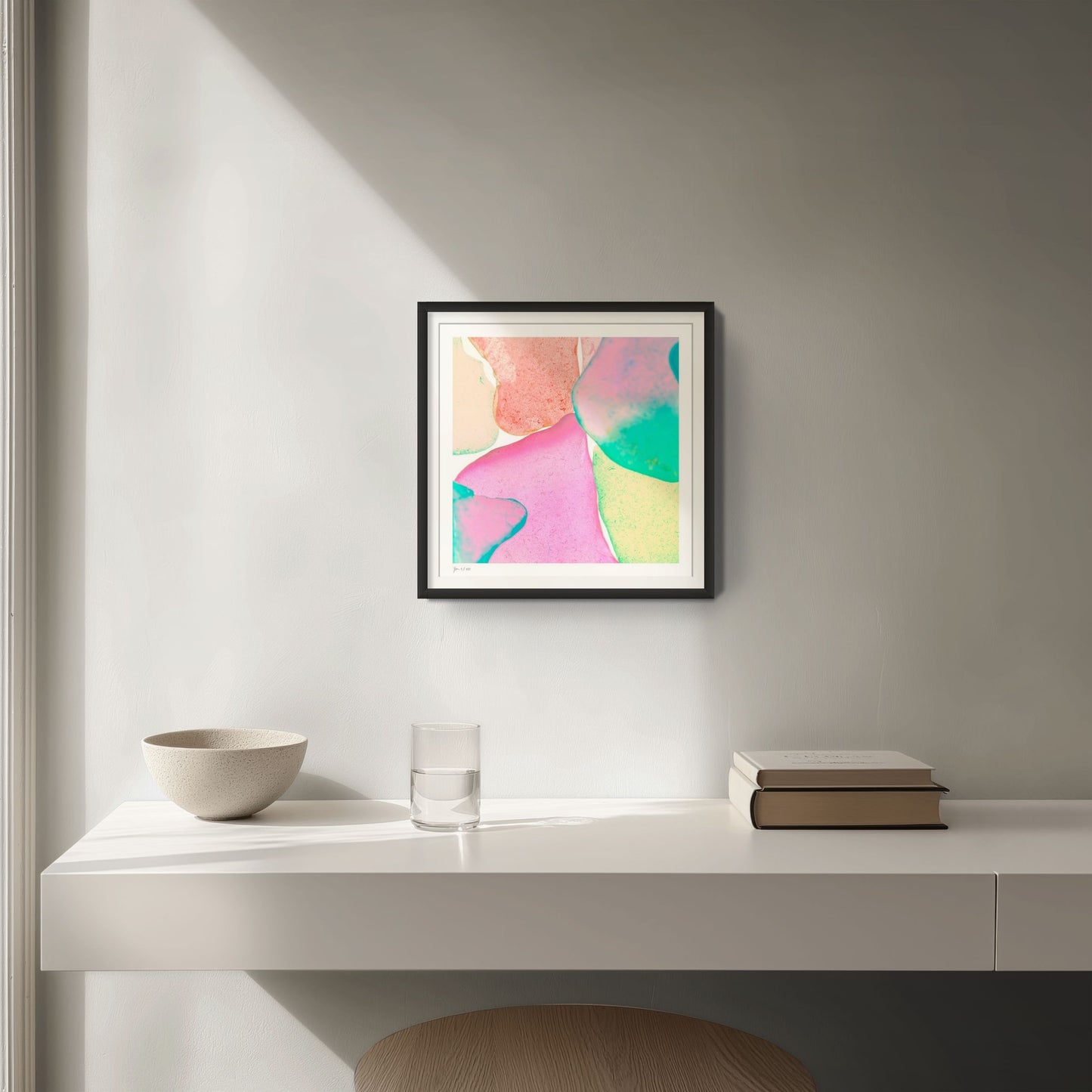 Pop Glasses Coral black framed limited edition wall art for modern decor by Jeanne Le Menn
