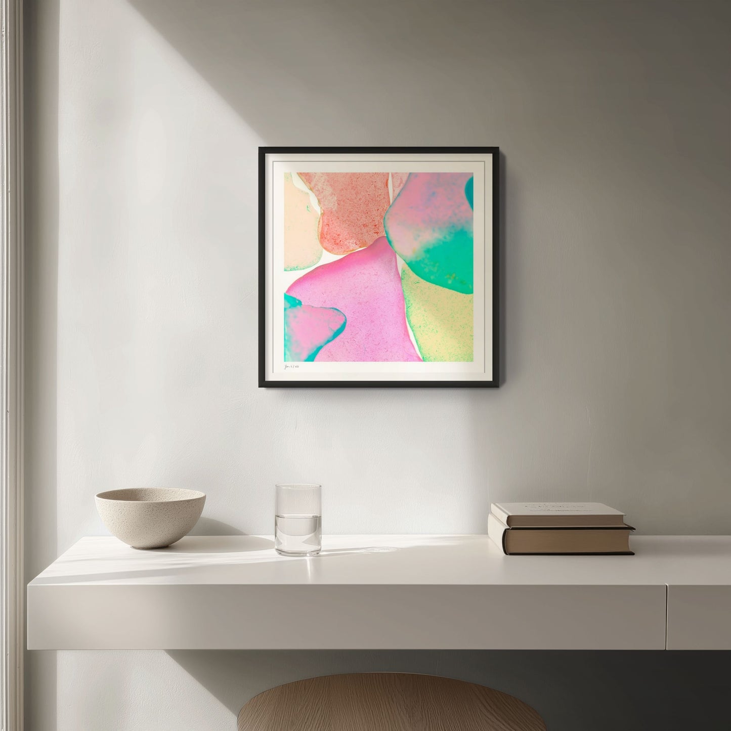 Pop Glasses Coral square photographic print framed in black by Jeanne Le Menn