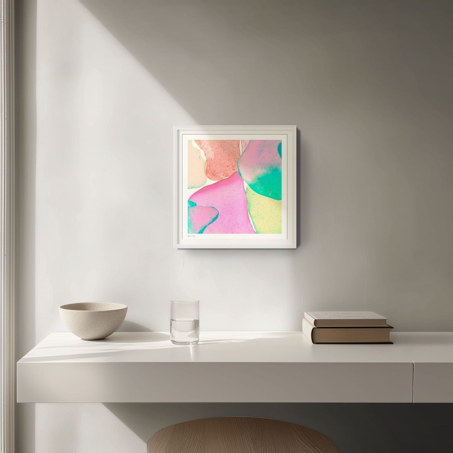 Pop Glasses Coral signed limited edition photographic print in white frame by Jeanne Le Menn