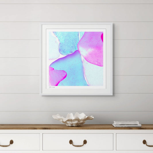 Pop Glasses Lagoon limited edition photographic wall art by Jeanne Le Menn shown in a contemporary interior