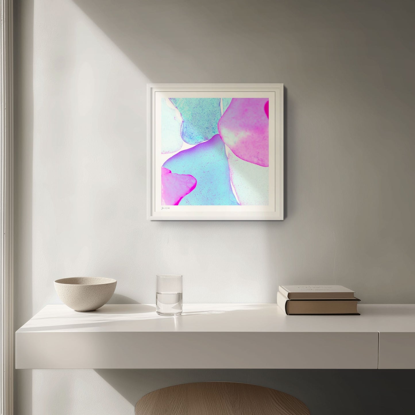 Pop Glasses Lagoon signed and numbered fine art print by Jeanne Le Menn in a white frame