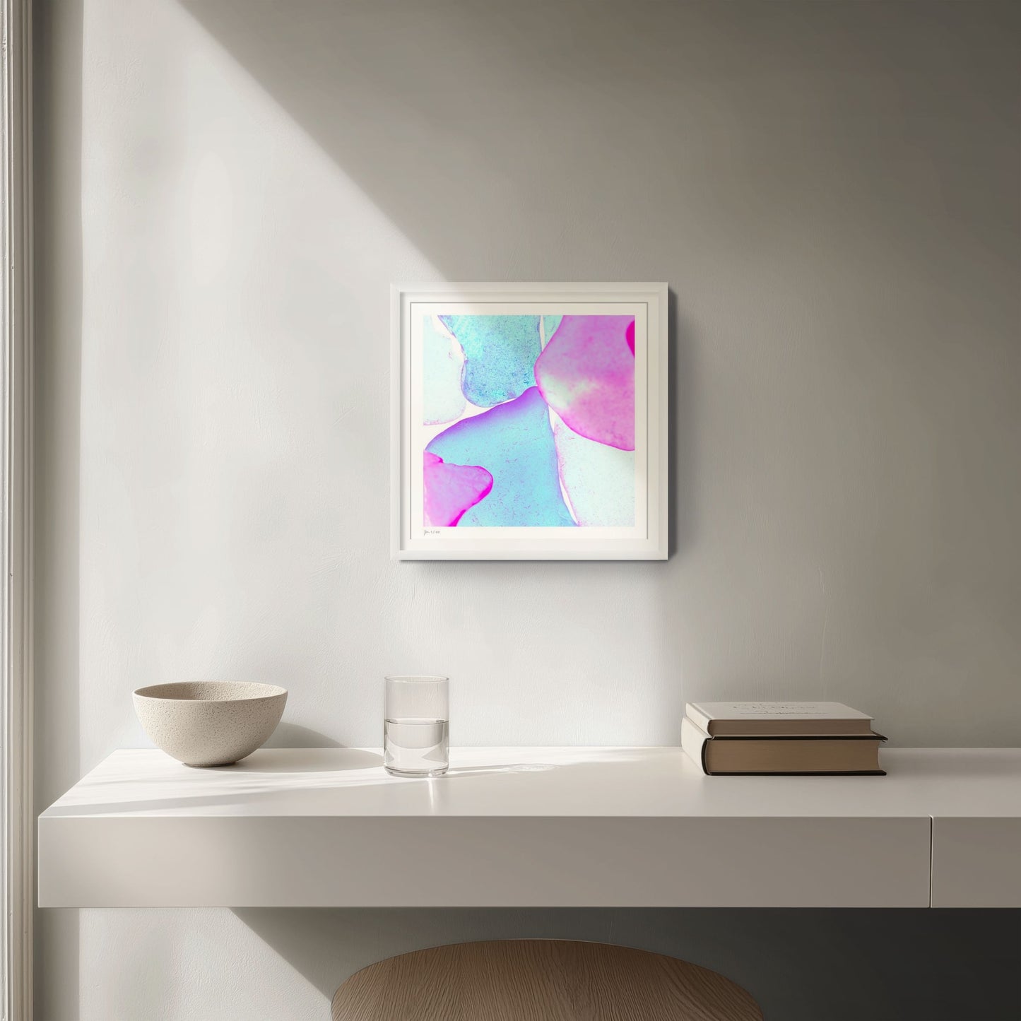 Pop Glasses Lagoon limited edition photographic print by Jeanne Le Menn in a white frame