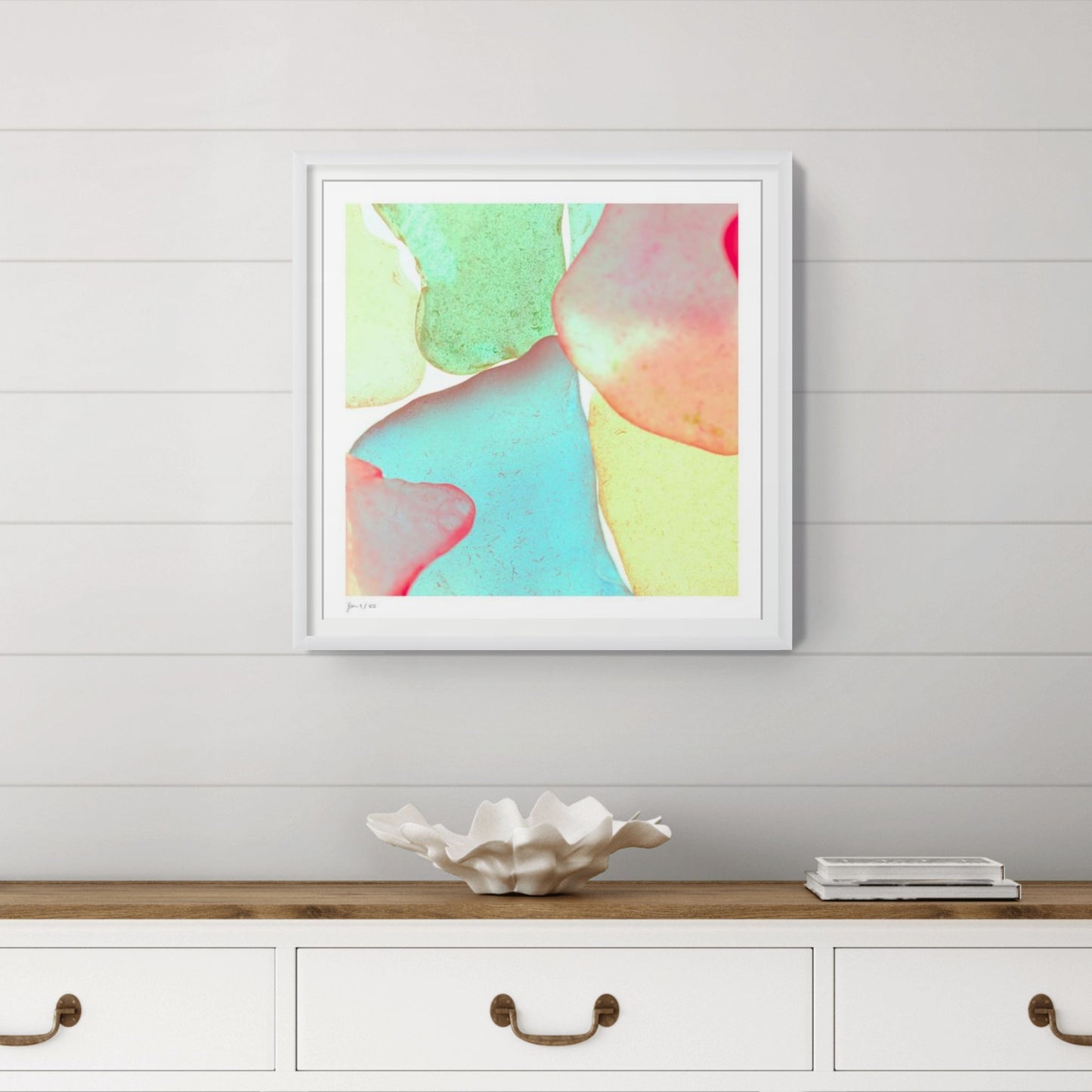 Pop Glasses Mint signed limited edition print by Jeanne Le Menn in a white wood frame