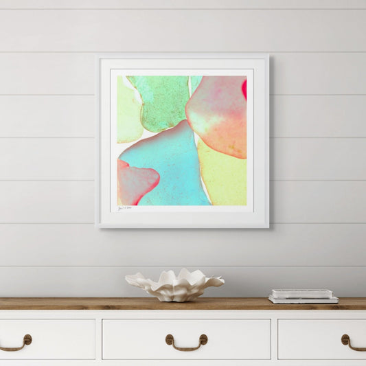 Pop Glasses Mint signed limited edition print by Jeanne Le Menn in a white wood frame