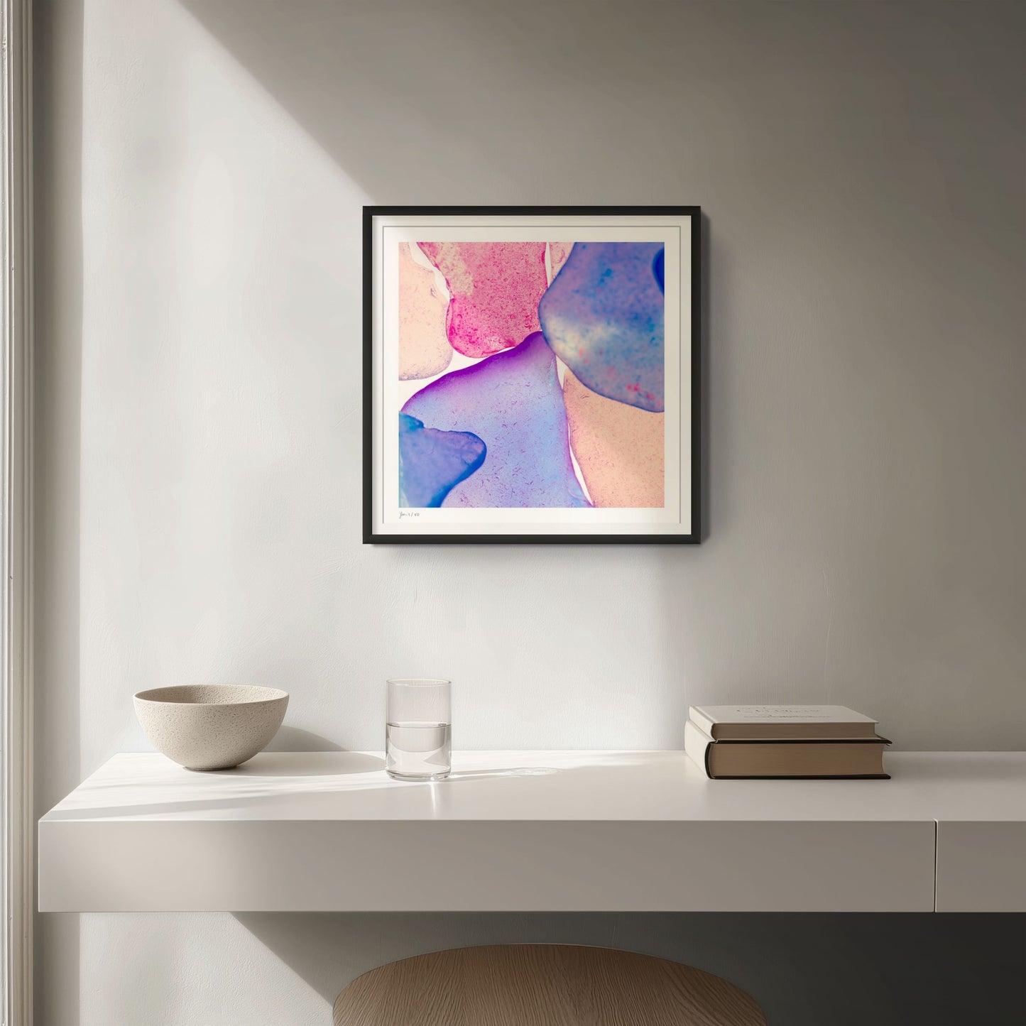 Pop Glasses Neon limited edition signed and numbered photographic print by Jeanne Le Menn in a black frame