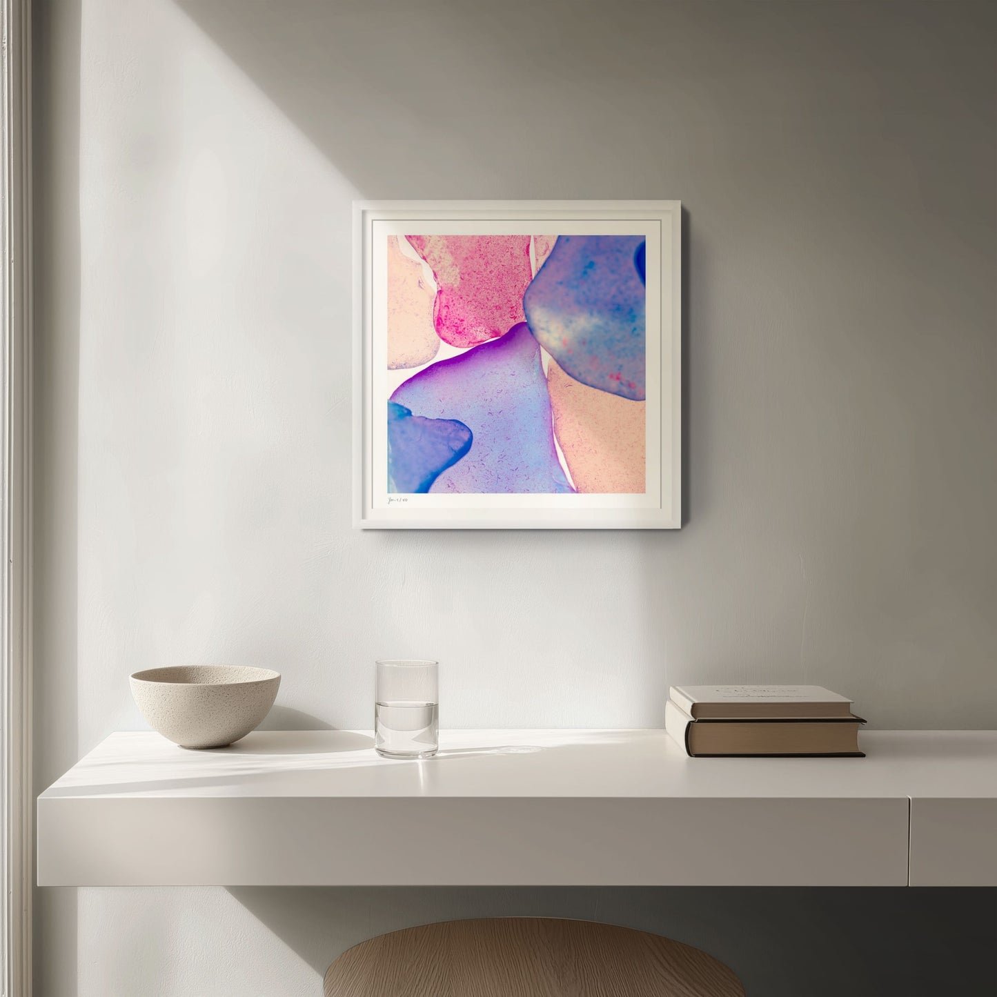 Pop Glasses Neon framed photographic print by Jeanne Le Menn with a white frame