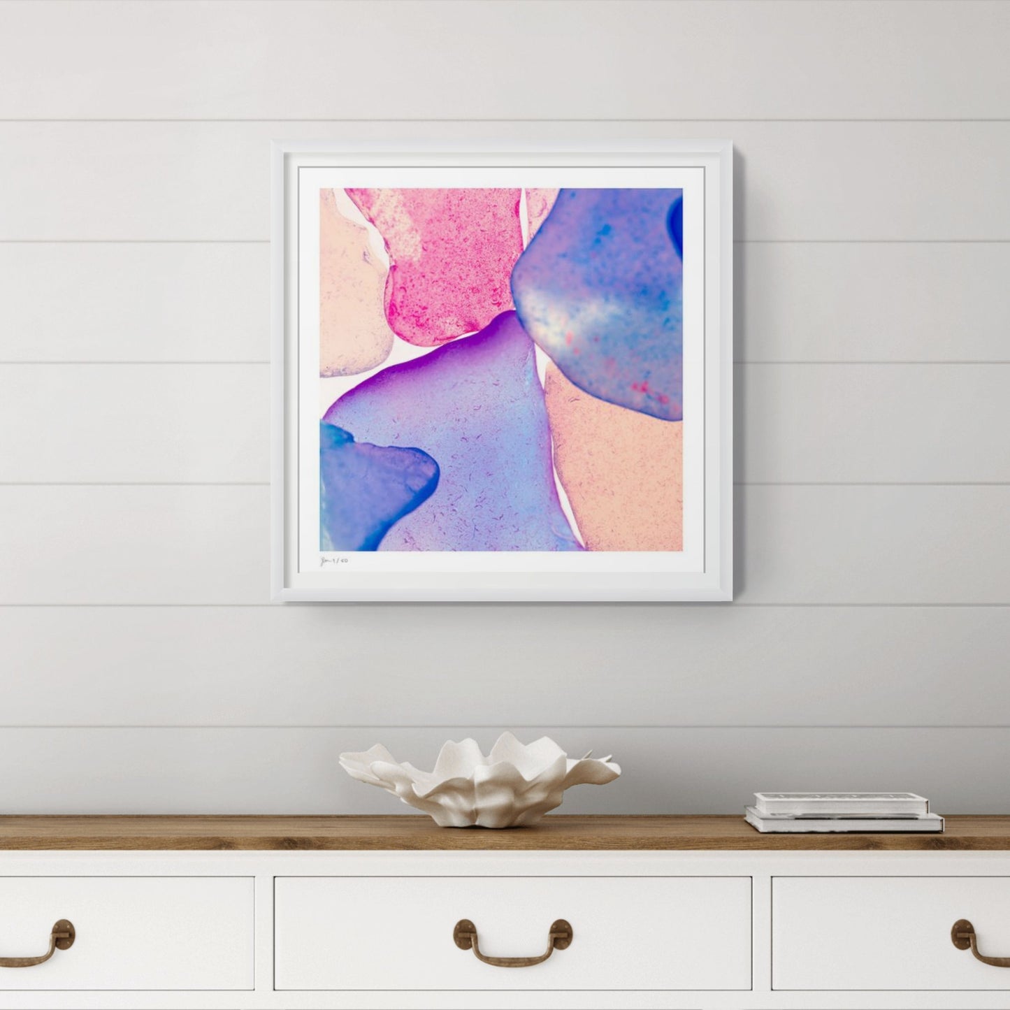Pop Glasses Neon photographic print by Jeanne Le Menn shown in a refined contemporary interior