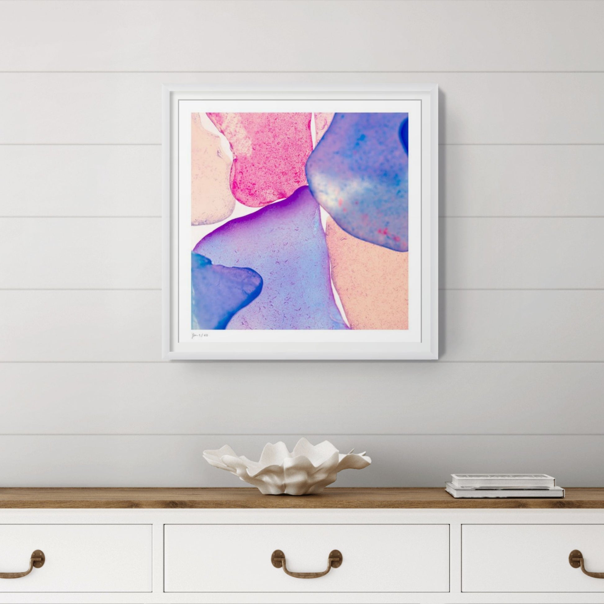 Pop Glasses Neon photographic print by Jeanne Le Menn shown in a refined contemporary interior
