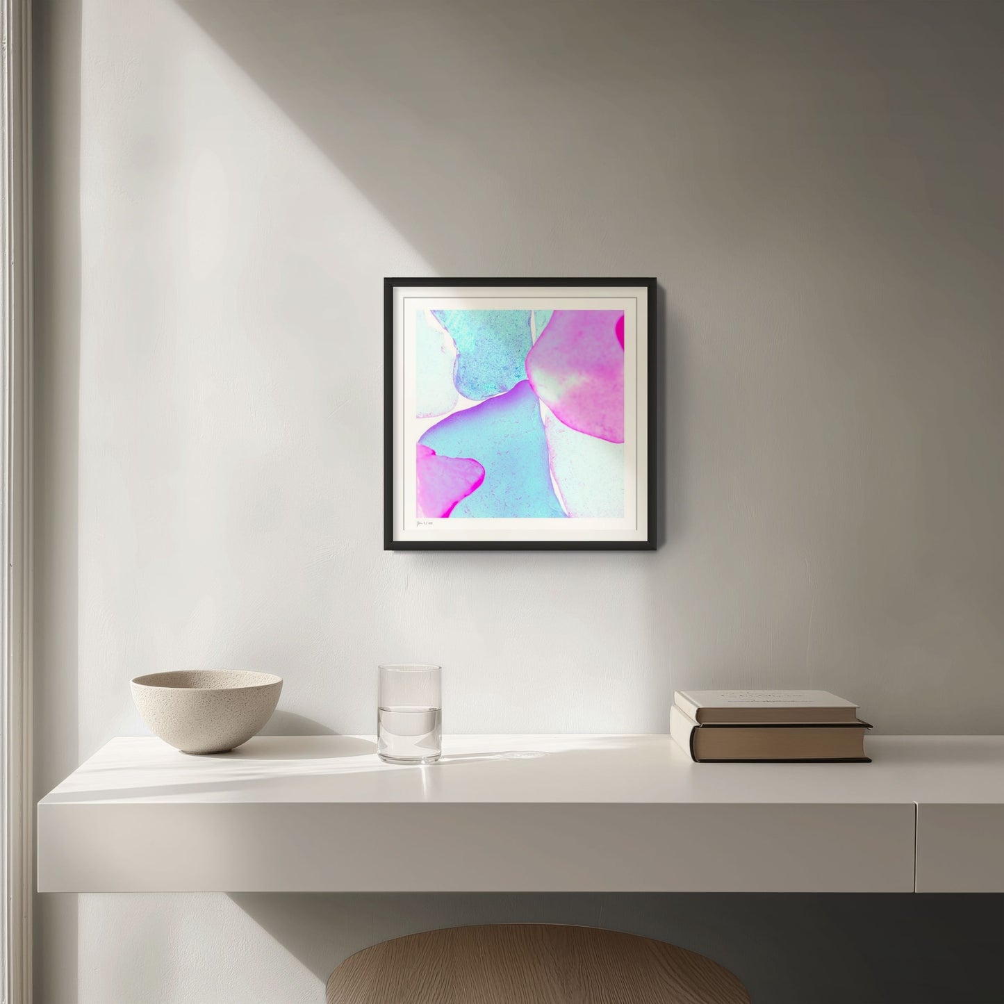 Pop Glasses Lagoon signed and numbered fine art print by Jeanne Le Menn in a black frame